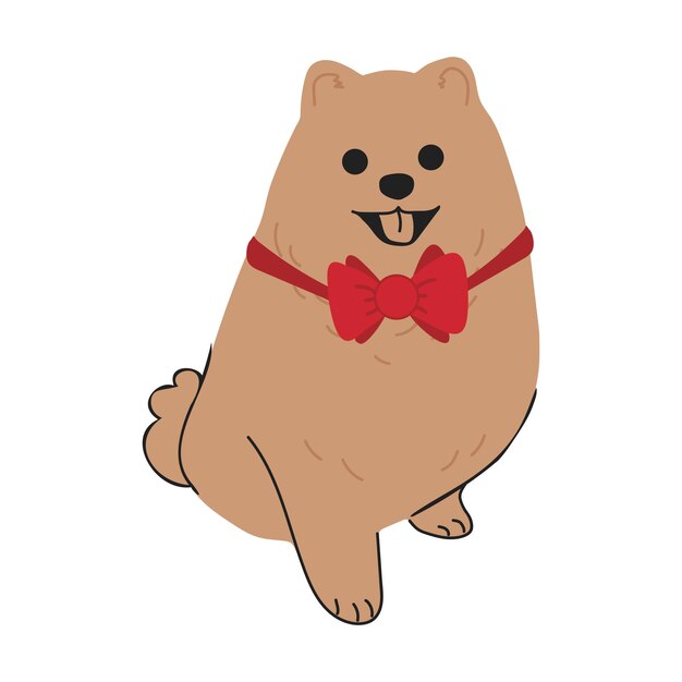 Spitz de Navidad en estilo dibujado a mano Ilustración de Feliz Navidad de mascota linda con accesorio