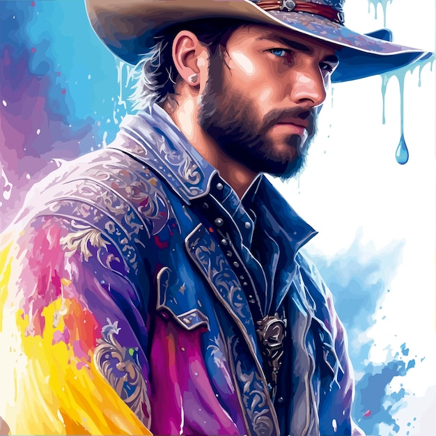 Splash arte pintura ilustración vaquero retrato fondo blanco