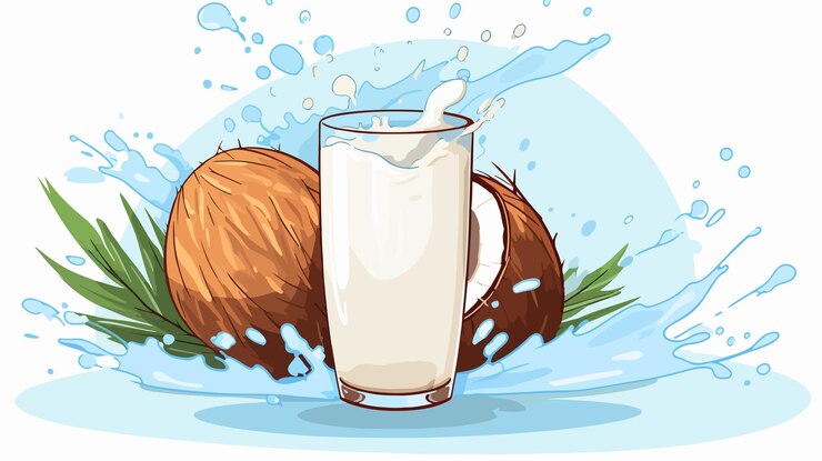 Vector splash de leche de coco con el núcleo