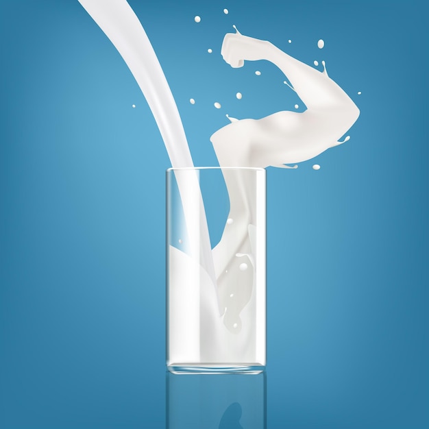 Vector splash de leche en forma de concepto de brazo fuerte