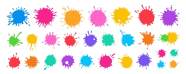 Splash pintura salpicadura colorido juego de dibujos animados mancha salpicadura líquidos planos gota icono salpicadura vector de tinta