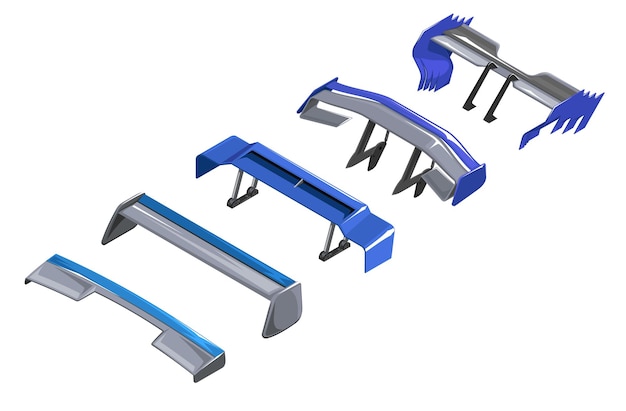 Spoiler car Conjunto de spoilers deportivos para carreras de autos Spoiler isométricos de diferentes modificaciones 3d