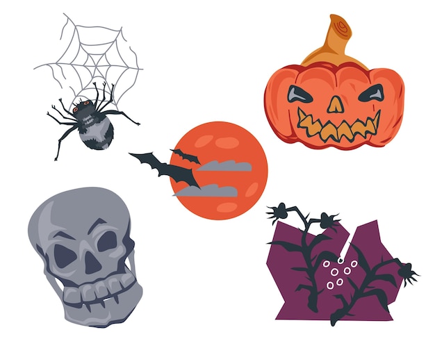 Spooky Halloween diseño banners y emblemas conjunto vector plano aislado