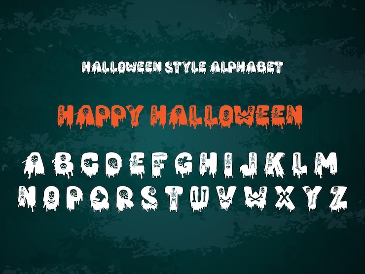 Spooky Halloween Style Fuente Alfabeto Letras Vector Recurso para proyectos creativos