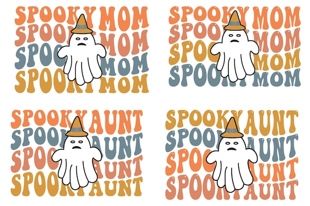 Spooky mom spook tía retro ondulado Halloween SVG paquete diseños de camiseta