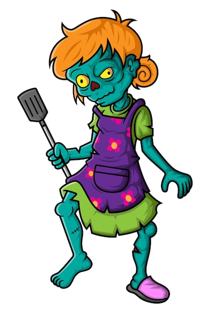 Vector spooky zombie cocinando personaje de dibujos animados sobre fondo blanco