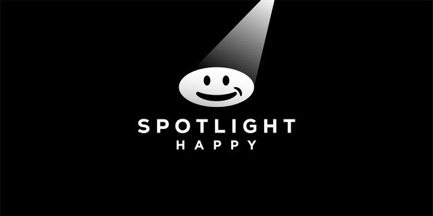 Spotlight Diseño de logotipo feliz Lámpara de foco con sonrisa Cara de logotipo Template de diseño de símbolo de icono
