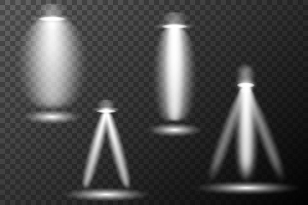 Spotlight efecto de luz blanca luz de una lámpara o spotlight iluminado podio del escenario en el conjunto de elementos vectoriales de spotlight