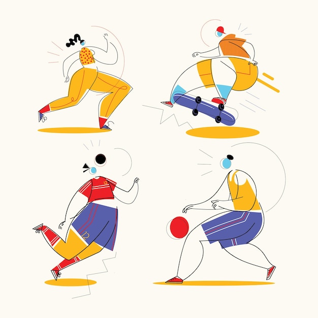 Spots people set character icon Colección de diferentes actividades deportivas ilustración vectorial