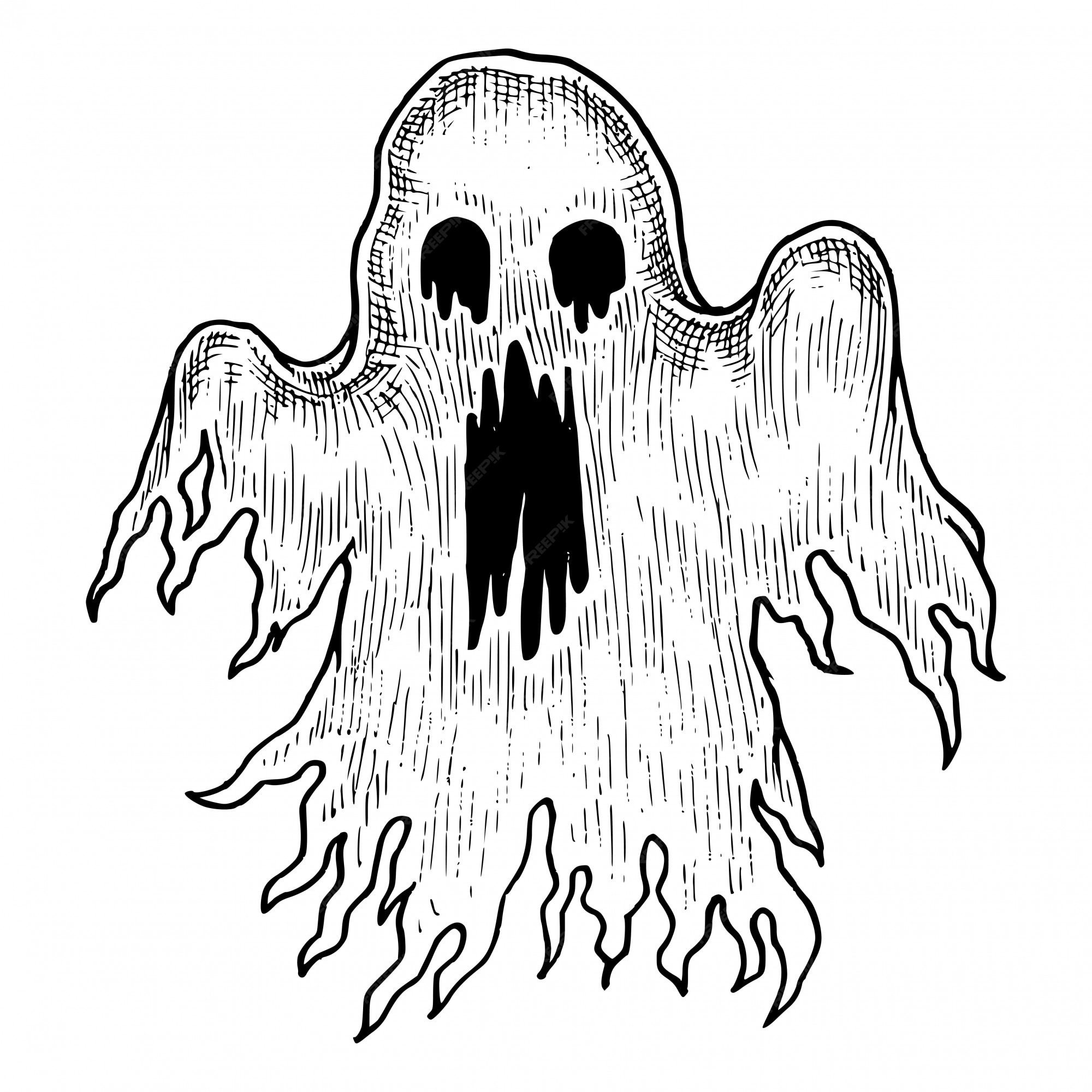 Sppoky ghost appartion, vector de croquis dibujado a mano | Vector Premium