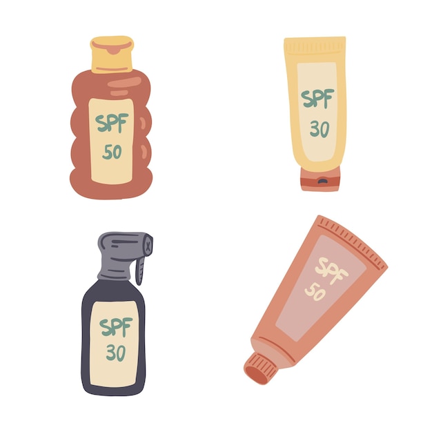Spray de crema Spf diseño plano conjunto de cuatro