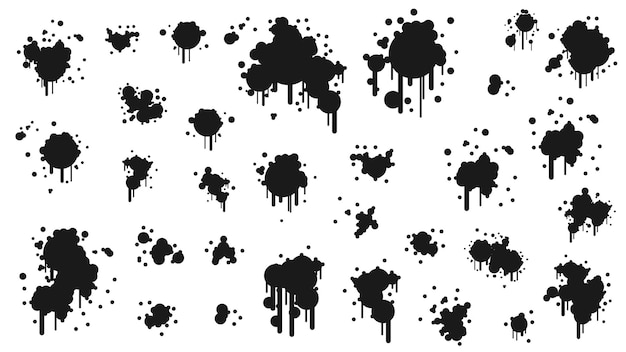 Spray negro Conjunto diferente Pintura Blot Elemento Vector Diseño Estilo Objeto Cepillo Grunge