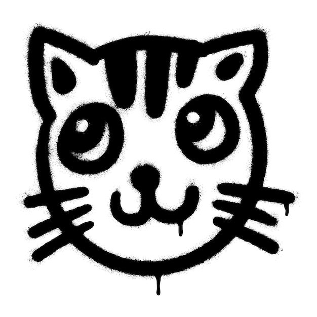 Spray painted graffiti cat icon palabra rociada aislada con un fondo blanco graffiti kitty sign con over spray en negro sobre blanco
