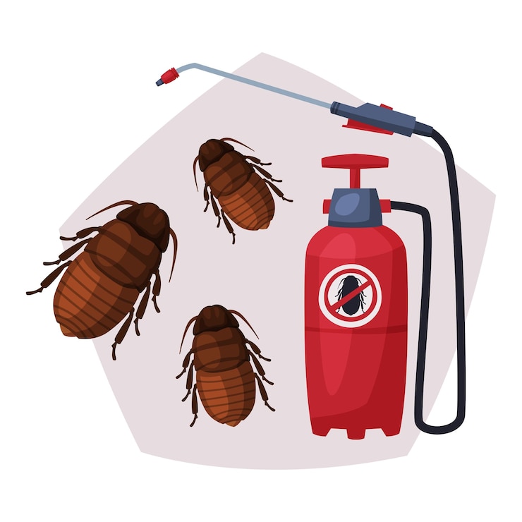 Vector sprayer de insecticida para cucarachas negras servicio de control de plagas para detectar y exterminar insectos ilustración del vector