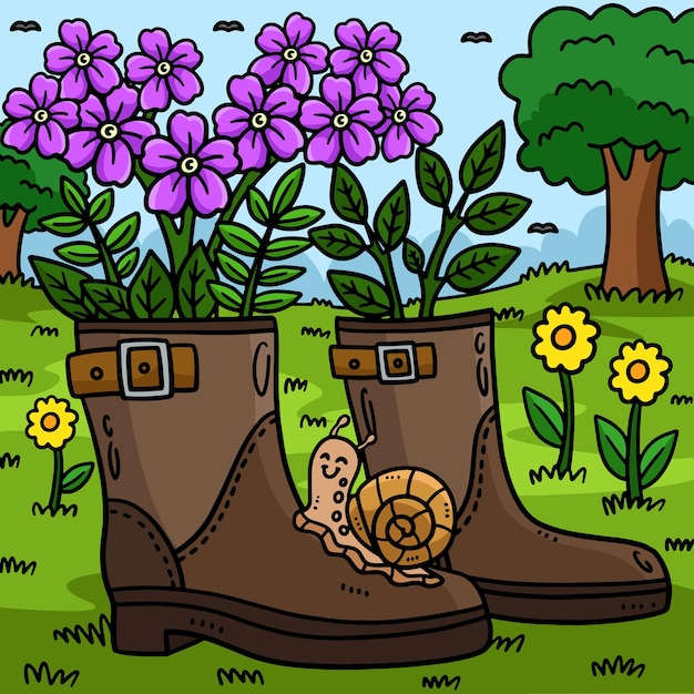 Spring Boot Planter Ilustración de dibujos animados de colores