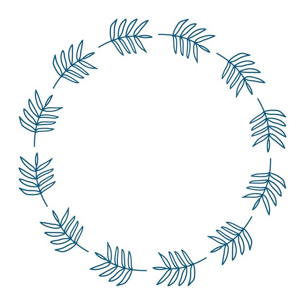 Spring Leafy Marco para felicitaciones citas con espacio de copia Corona azul Hojas dibujadas a mano con espacio vacío para el texto Ilustración vectorial minimalista