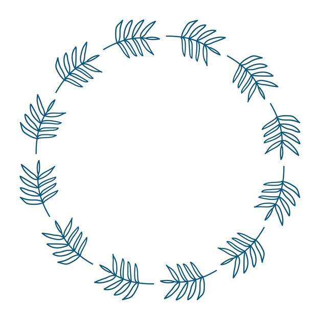 Spring Leafy Marco para felicitaciones citas con espacio de copia Corona azul Hojas dibujadas a mano con espacio vacío para el texto Ilustración vectorial minimalista