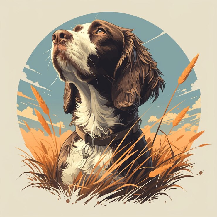 Vector el springer spaniel galés cazando en el campo