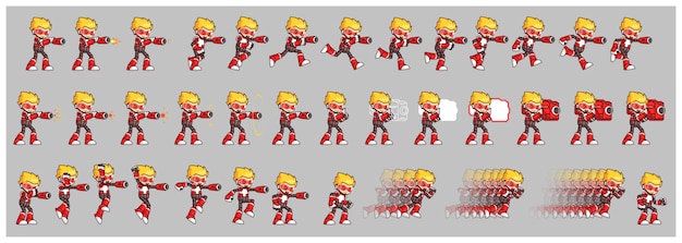 Vector sprites de juego de ataque de robot rojo