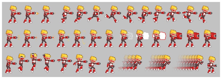Vector sprites de juego de ataque de robot rojo