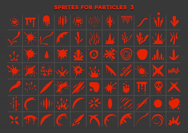 Sprites de sangre para partículas para crear juegos.