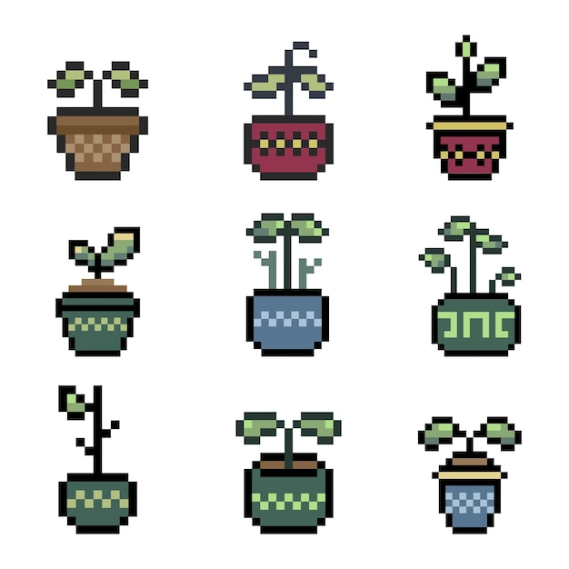 sprout plant bundle retro pixel art