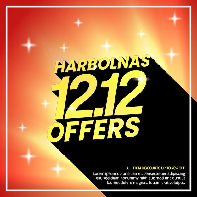 Square Harbolnas 12 12 o fondo del día de compras en línea de Indonesia con texto de sombra en luz naranja
