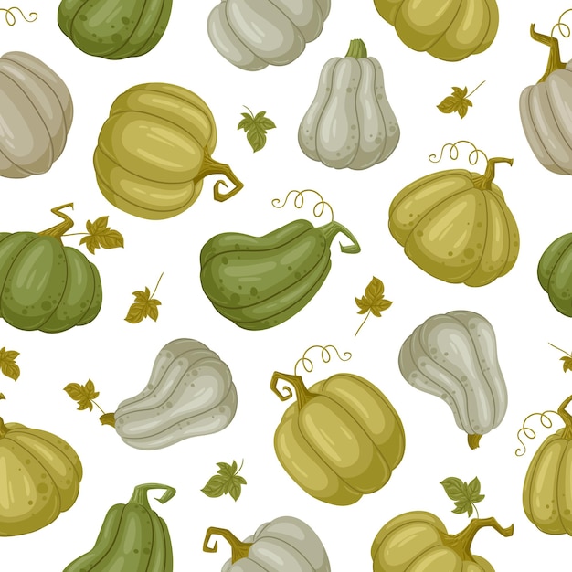 Squash calabazas patrón sin costuras dibujos animados Acción de Gracias y Halloween vector ilustración de fondo