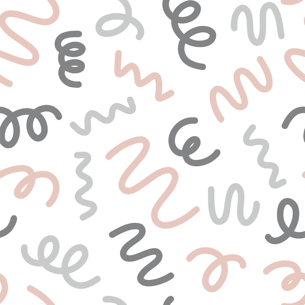 Squiggle formas pinceladas onduladas y arremolinadas vector patrón sin costuras