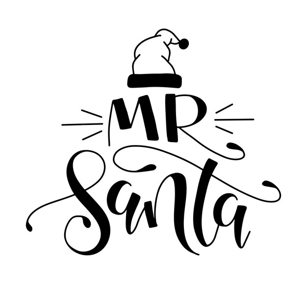 Sr. Santa Claus texto negro con elemento de garabato para año nuevo y navidad