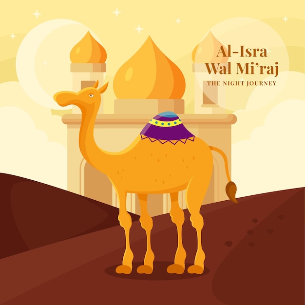 sra miraj nabi muhammad estilo de fondo de tarjeta de felicitación Vector Premium con vector de camello