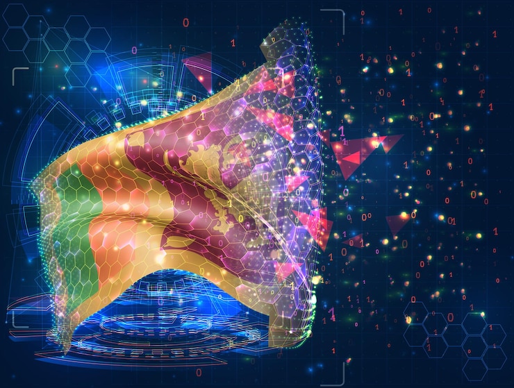 Vector sri lanka bandera vectorial objeto 3d abstracto virtual de polígonos triangulares sobre un fondo azul