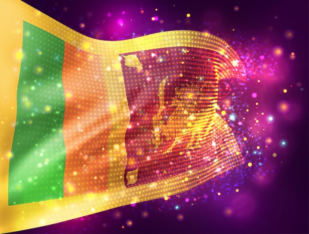 Sri Lanka, vector bandera 3d sobre fondo rosa púrpura con iluminación y bengalas