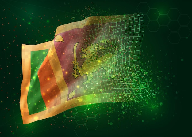 Sri lanka, en vector bandera 3d sobre fondo verde con polígonos y números de datos