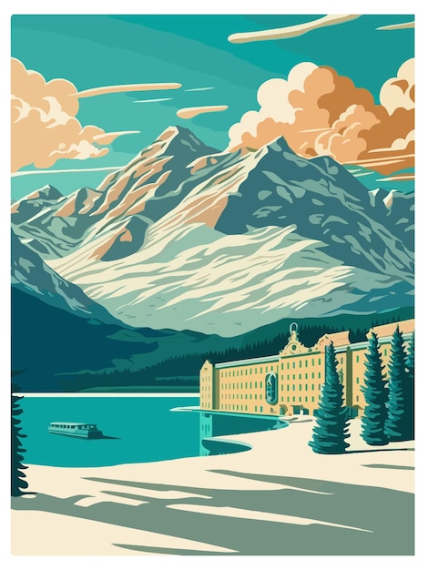 St moritz ski resort mountain cartel de viajes vintage de recuerdo cartel postal ilustración de pintura de retrato