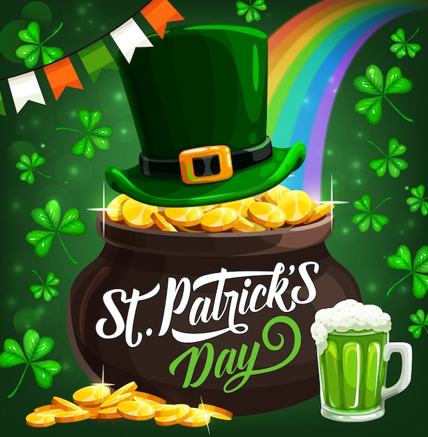 St patrick irish holiday duende monedas de oro olla ilustración