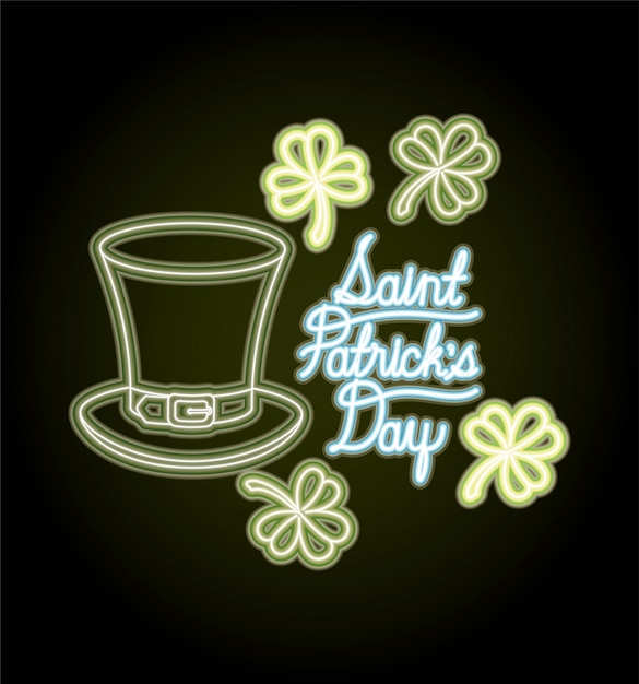 St patricks day neon label con sombrero lemprechaun