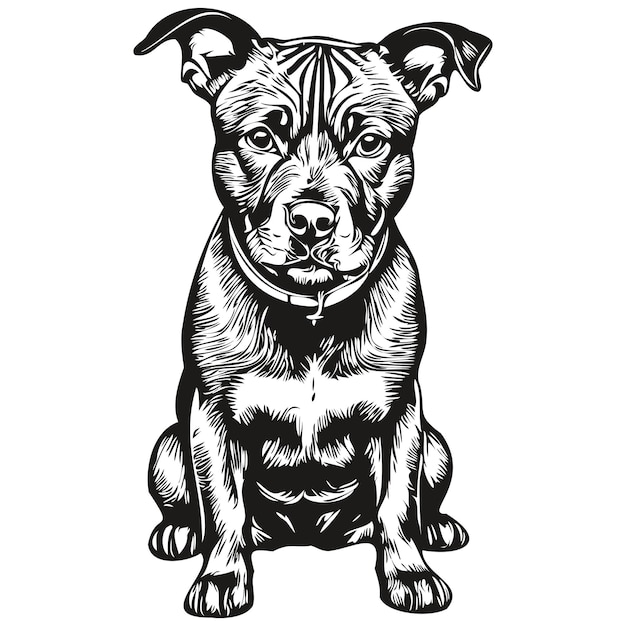 Staffordshire Bull Terrier perro camiseta imprimir blanco y negro lindo divertido contorno dibujo vector