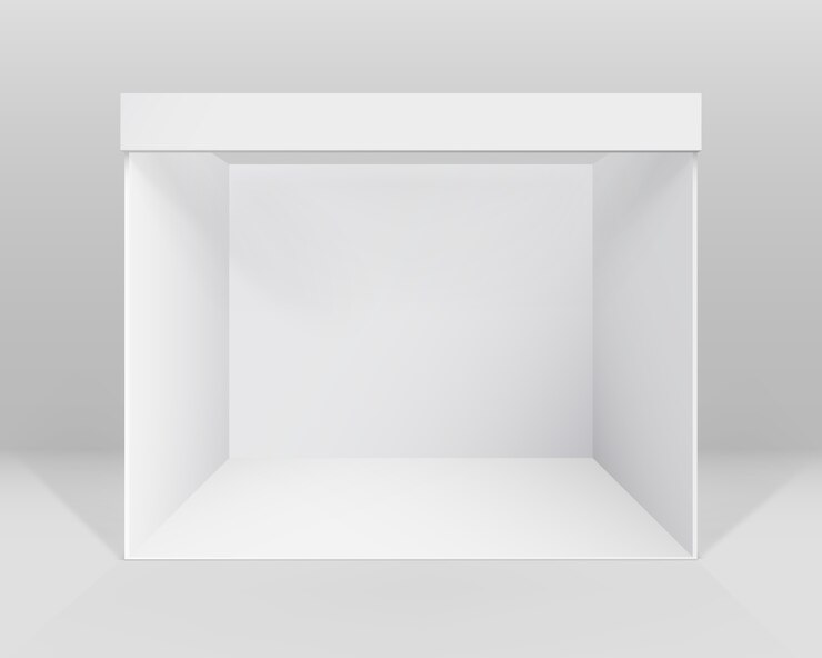 Vector stand estándar de stand de exposición de comercio interior en blanco blanco para presentación aislada