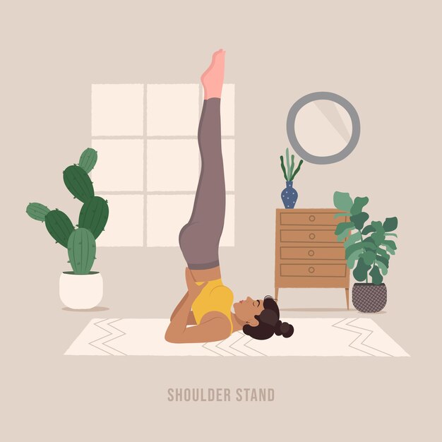 Stand de hombro joven practicando yoga pose