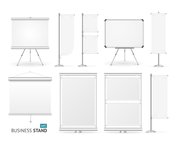 Stand de negocios en blanco para diseñadores. Ilustración vectorial