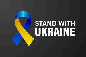 Vector stand con ucrania llamada contra la guerra con el símbolo de la paz con cinta de seda azul y amarilla colores de la bandera de ucrania lucha protesta apoyo a ucrania eslogan ilustración vectorial