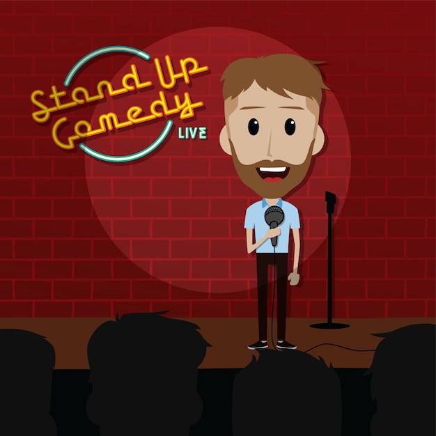 Vector stand up comedia comic guy en el escenario