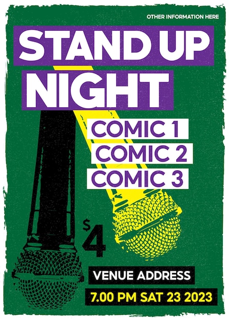 Vector stand up comedy poster evento standup night post o pancarta para eventos open mic for cafe brochure