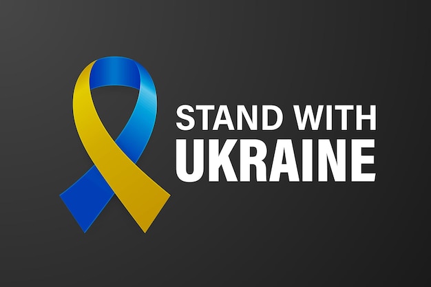 Vector stand with ukraine llamamiento contra la guerra con el símbolo de la paz con cinta de seda azul y amarilla colores de la bandera ucraniana lucha protesta apoyo a ucrania eslogan ilustración vectorial