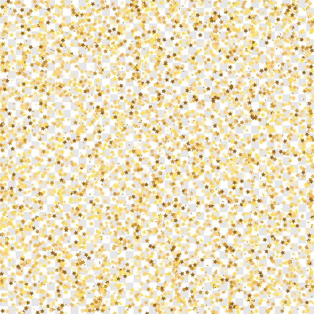 Star Sequin Confetti en fondo transparente tarjeta de cumpleaños plana aislada estrella dorada bandera voucher tarjeta de regalo plantilla vector oro brillo partículas que caen en el suelo marco de la fiesta de Navidad