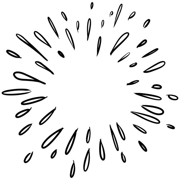 Starburst sunburst dibujado a mano Elemento de diseño Fuegos artificiales Rayos negros Efecto de explosión cómica Radiante
