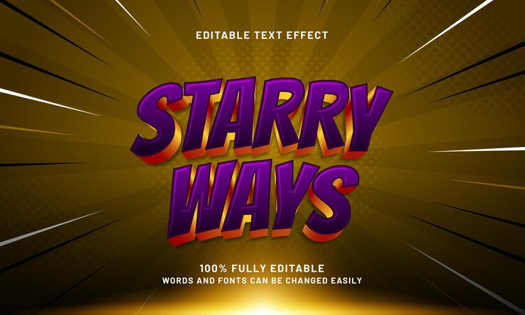 Vector starry ways efecto de texto editable con un estilo de texto galáctico y cósmico