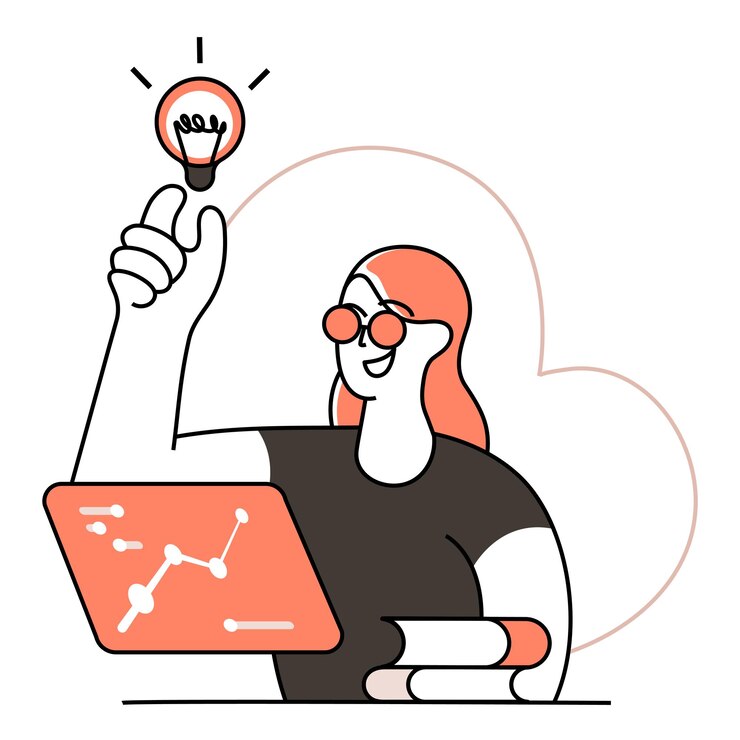 Vector startup éxito tecnología crecimiento innovación idea pensamiento mujer estadísticas
