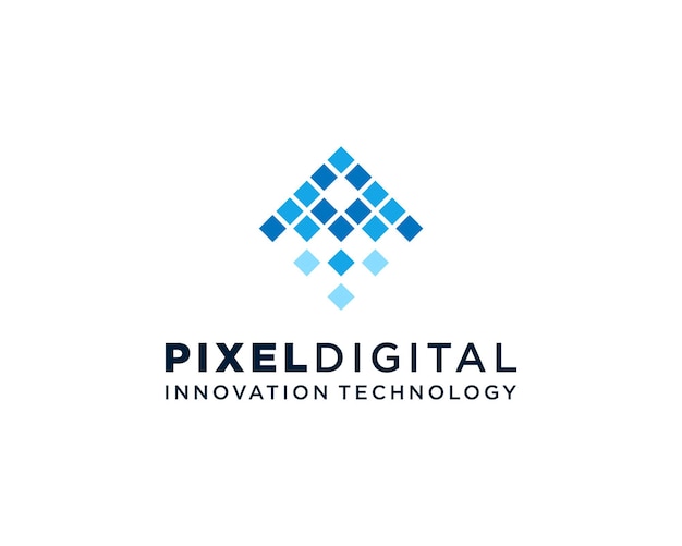 Startup Flecha hacia arriba Crecimiento Pixel Solución digital Innovación Tecnología Vector Diseño de logotipo Ilustración